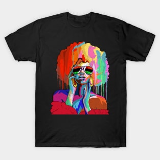 Juneteenth Black Women Afro Hair Pop Art Black History T-Shirt